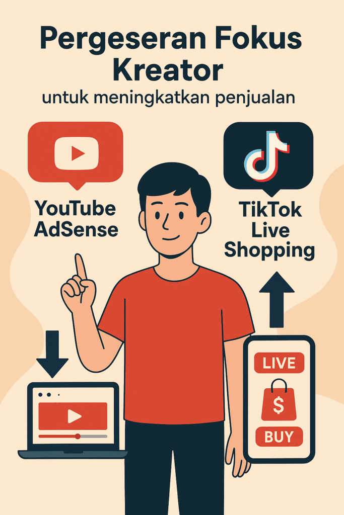 pergeseran fokus kreator dari YouTube AdSense ke TikTok Live Shopping untuk meningkatkan penjualan
